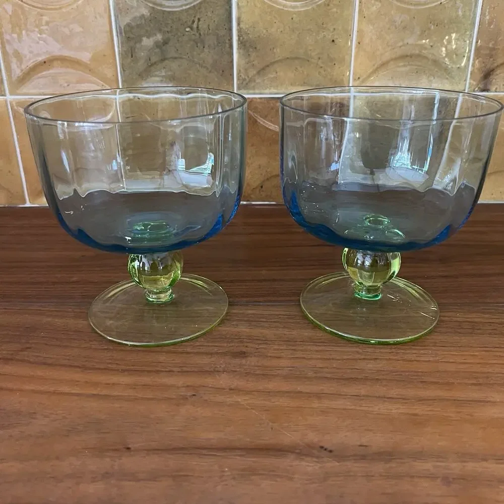 Floradora by Studio Nova Blown Glass Fruit Dessert Bowls Blue/Green Set of 2